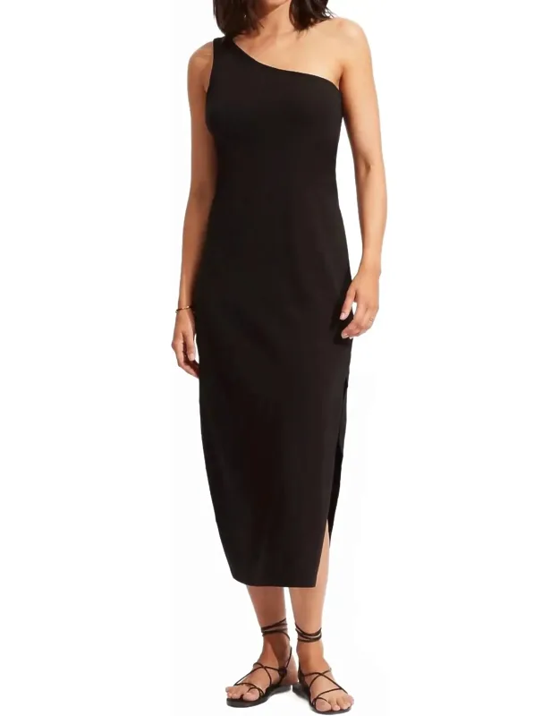 Jersey Knit One Shoulder Midi Dress