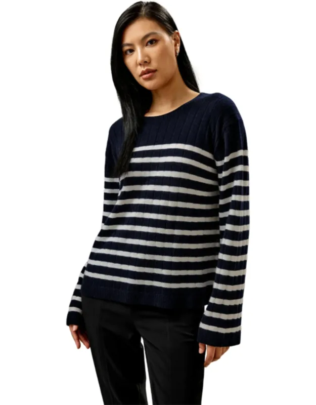 Drop-shoulder Striped Cashmere Sweater