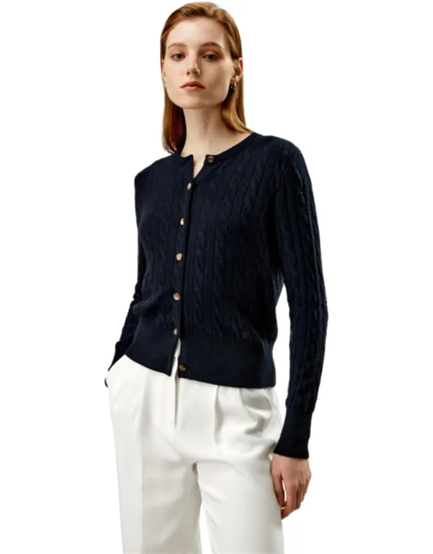 Cable-knit Cashmere Crewneck Cardigan