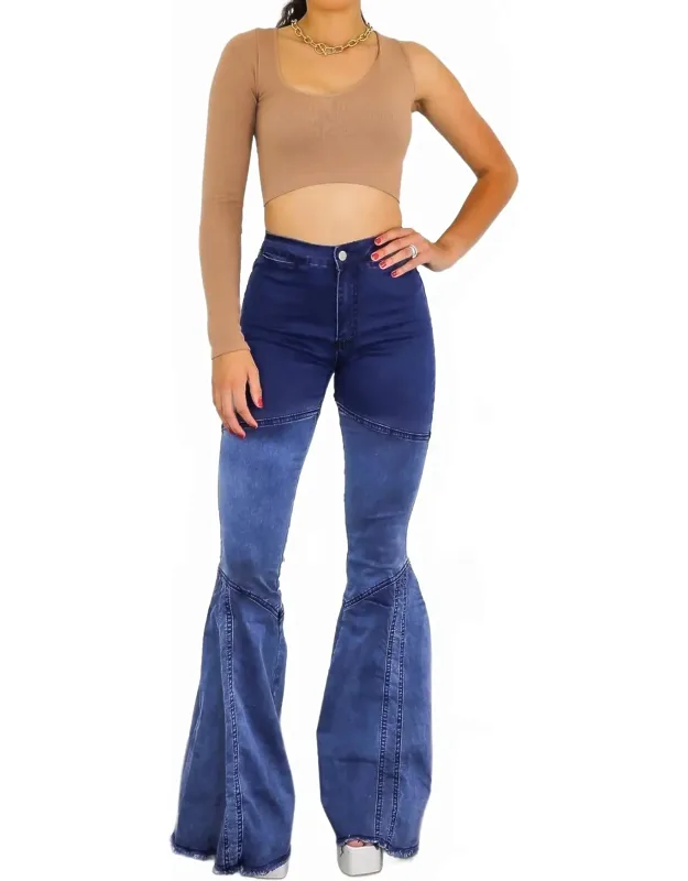 Lined Up Paneled Ombre Flares Bell Bottoms Denim Jeans