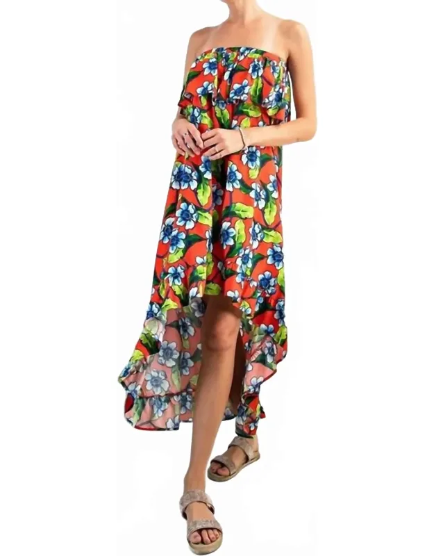 Floral Asymmetrical Strapless Dress