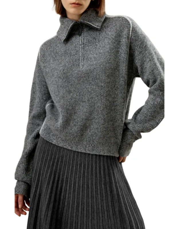Cashmere Half Zip-up Ribbed Sweater
