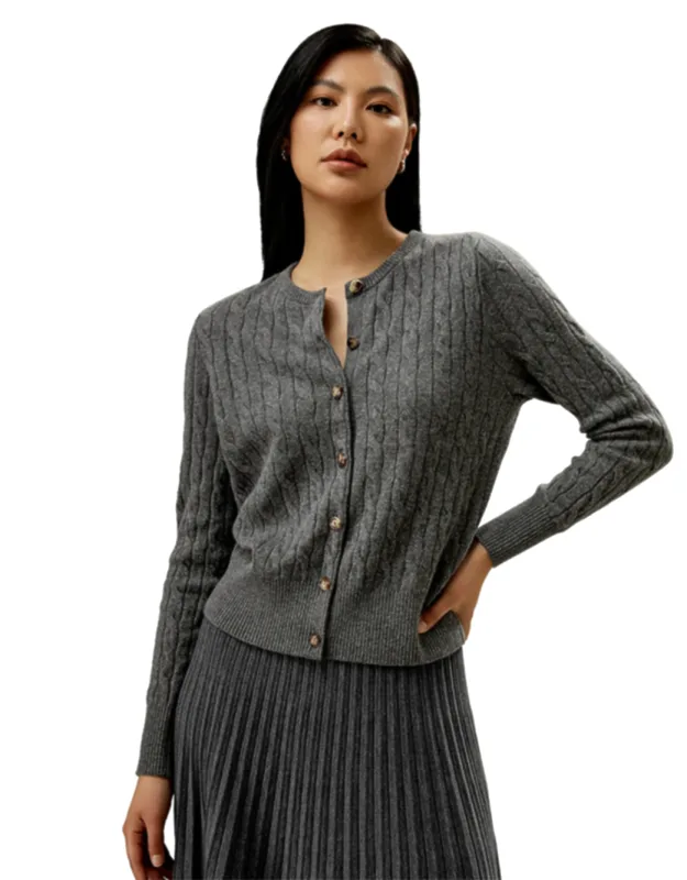 Cable-knit Cashmere Crewneck Cardigan