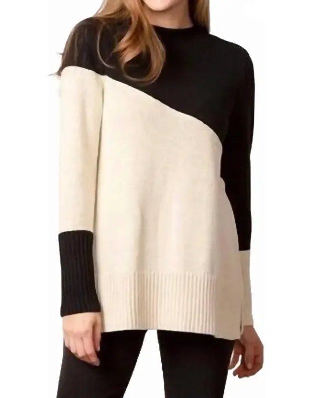 Yin Yang Color Block Funnel Neck Sweater
