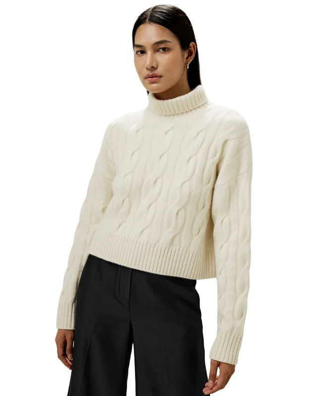 Cable Knit Cashmere Turtleneck Sweater