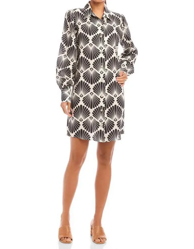 Blouson Sleeve Linen Shirtdress
