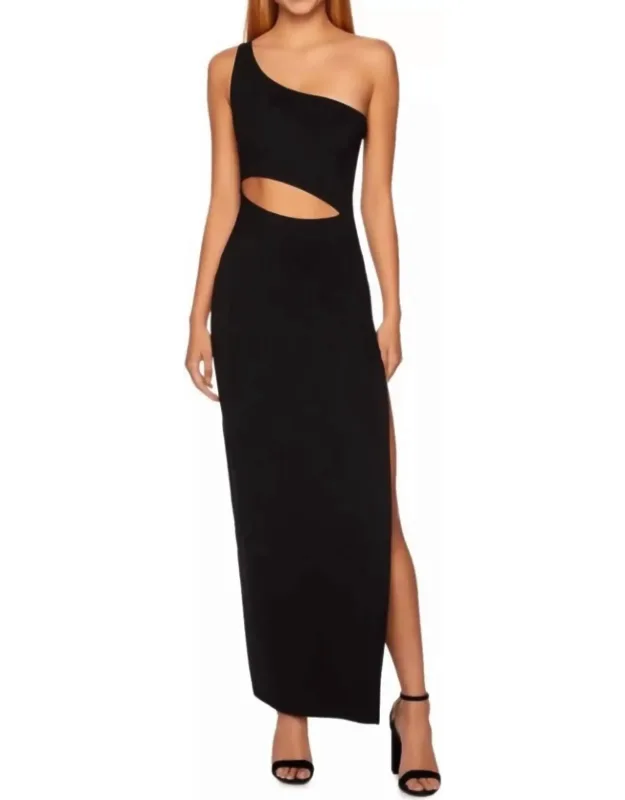 One Shoulder Cut Out Maxi Dress With Leg Slit