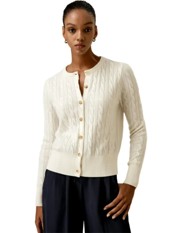 Cable-knit Cashmere Crewneck Cardigan