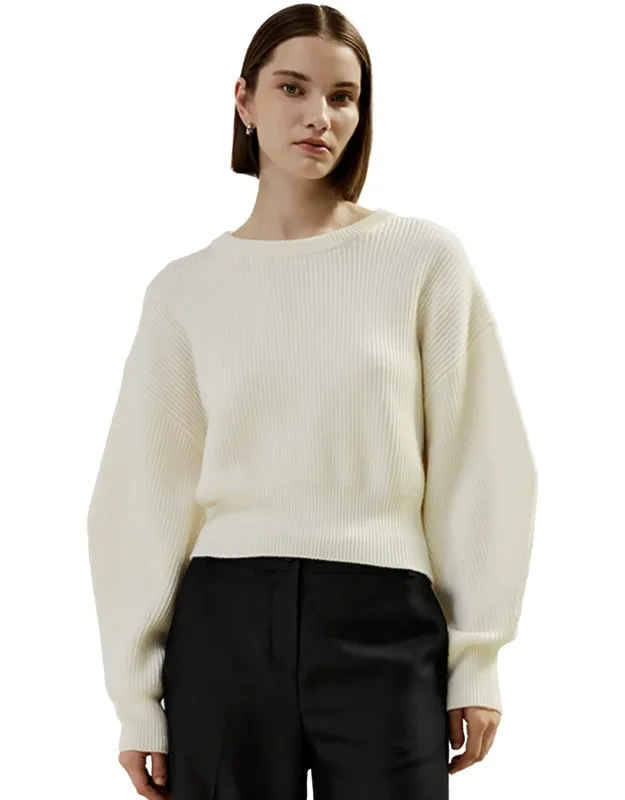Round Neck Drop-shoulder Merino Wool Sweater