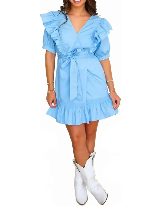 Solid Poplin Wrap Ruffle Mini Dress