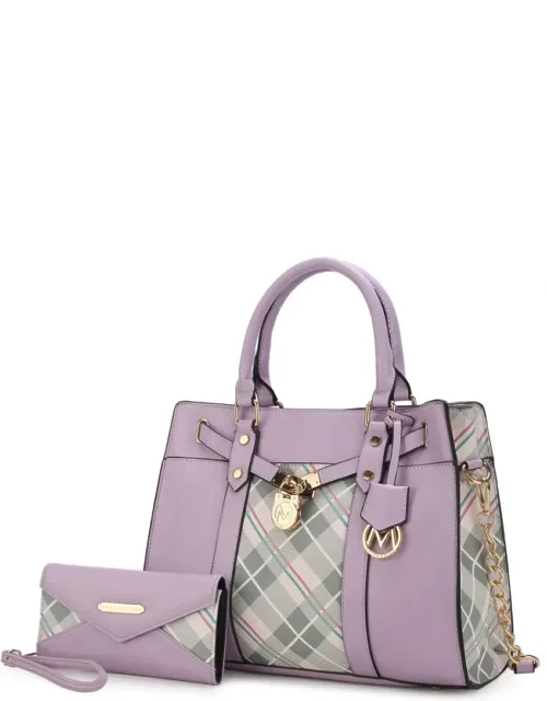 Christine Plaid Vegan Leather Satchel Bag With Wallet