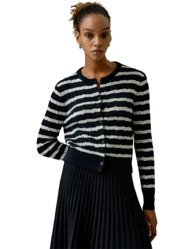 Striped Cable-knit Cashmere Cardigan