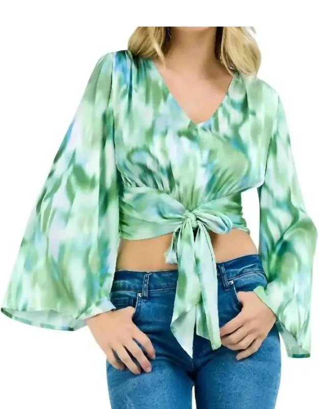 Bowtie Crop Flare Sleeve Top