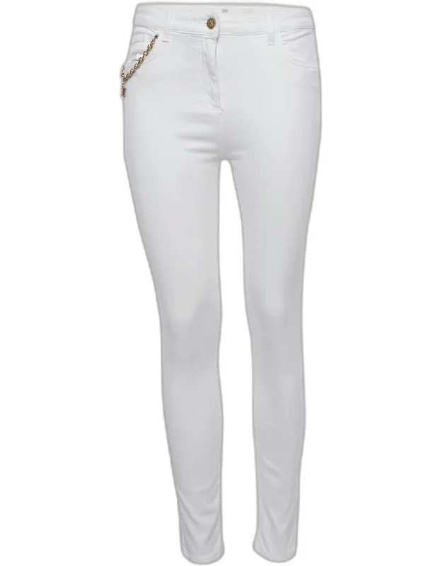 White Cotton Lock Charm Detail Skinny Jeans