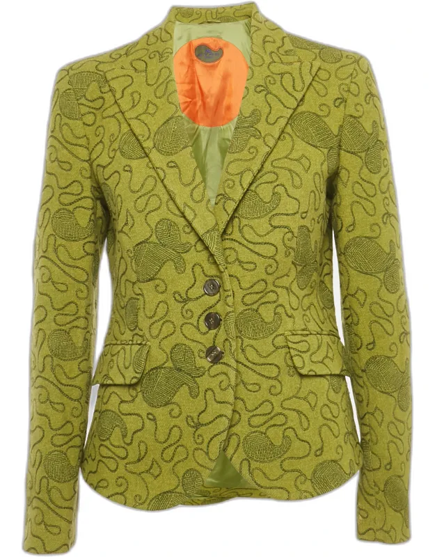 Embroidered Wool Single Breasted Blazer