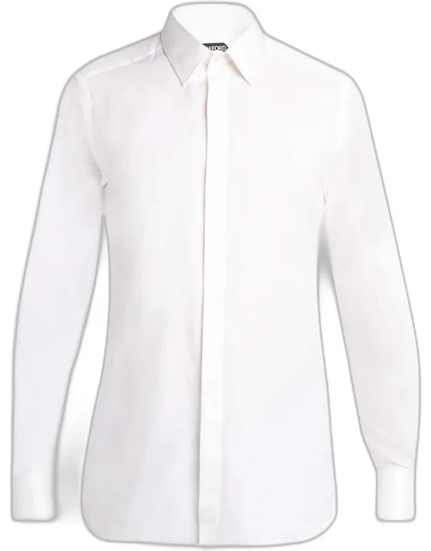 Cotton And Silk Jacquard-trim Dress Shirt