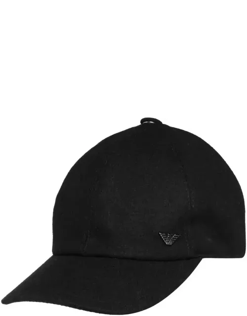Hat With Metal Eagle Logo Plate And Curved Peak
