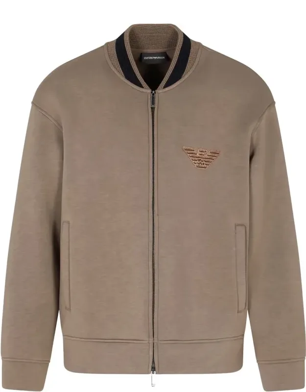 Sweater With Front Two-way Zip Closure And Ribbed Knit Bomber Collar