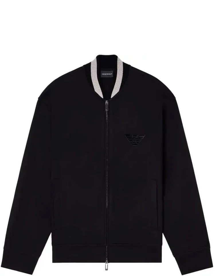 Sweater Front Two-way Zip Closure Ribbed Knit Bomber Collar