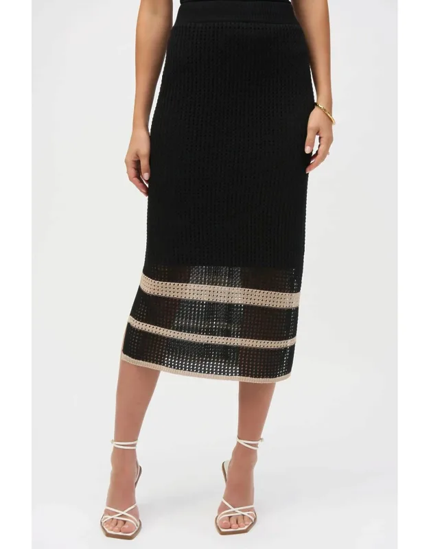 Striped Open Knit Midi Skirt