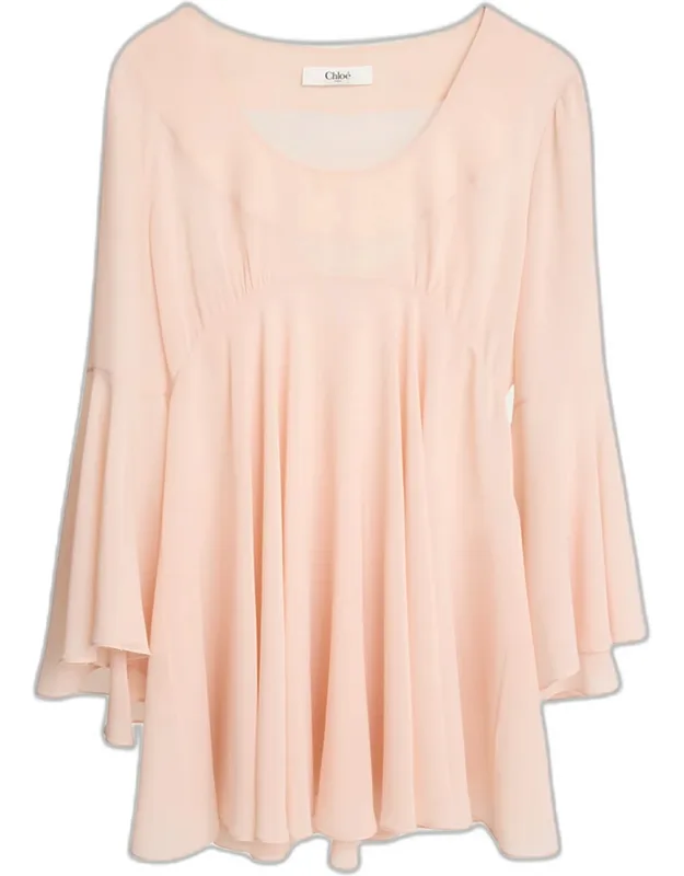 Silk Georgette Flare-sleeve Mini Dress