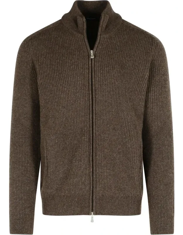 Gran Sasso Cashmere Sweater With Ribbed Pattern And Front Zip Closure