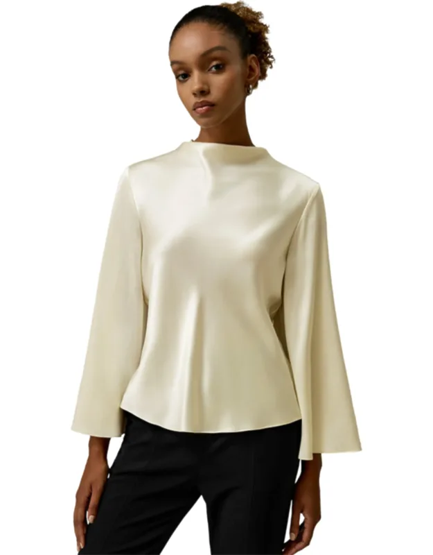 Bell Sleeves Minimalist Silk Top