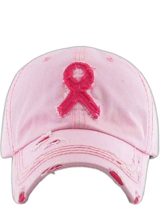 Pink Ribbon Accented Vintage Baseball Cap - Adjustable Crown Circumference, 100% Cotton