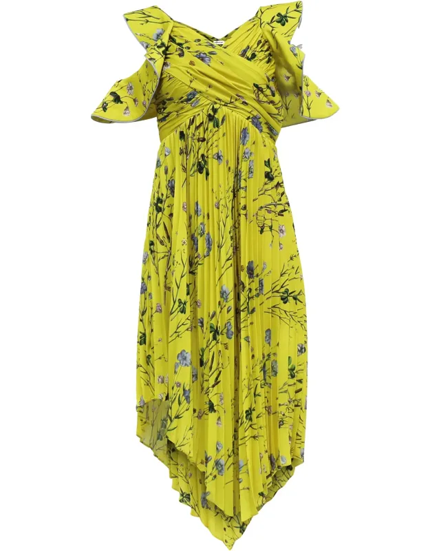 Pleated Floral-print Midi Dress