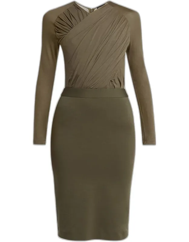Ruched Jersey Long-sleeve Midi Dress