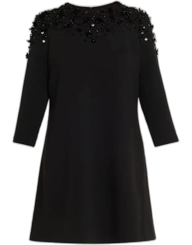 A-line Floral Applique Crepe Dress