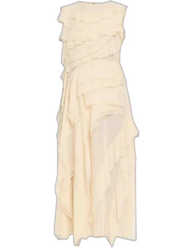 Sleeveless Ruffled Silk Maxi Dress