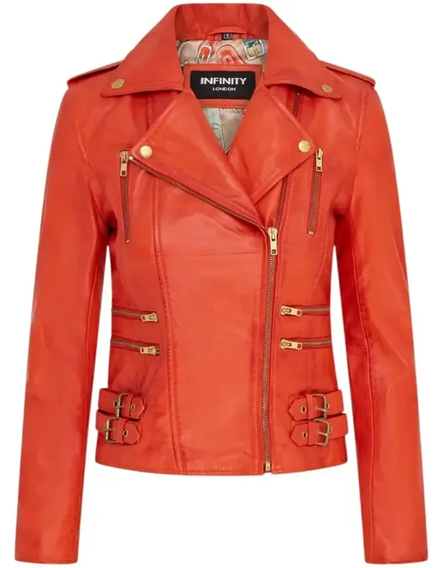 Real Lamb Nappa Leather Vintage Gothic Buckle Biker Jacket