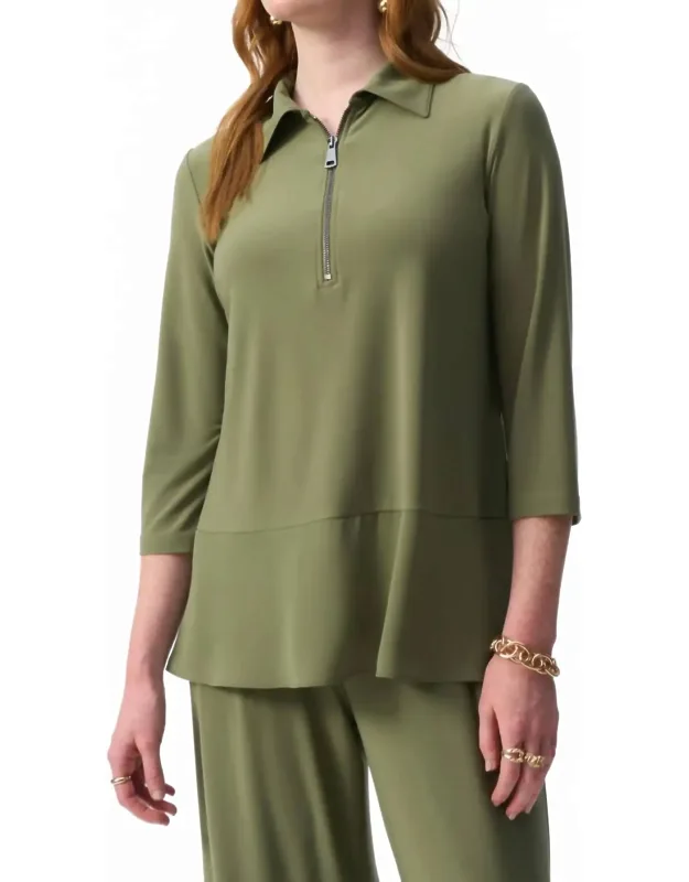 Zip Front 3/4 Sleeve Tunic Top