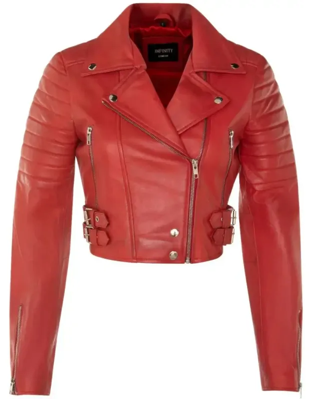 Real Leather Short Cropped Length Biker Jacket