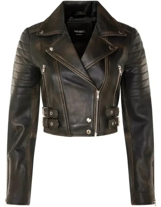 Real Leather Short Cropped Biker Jacket