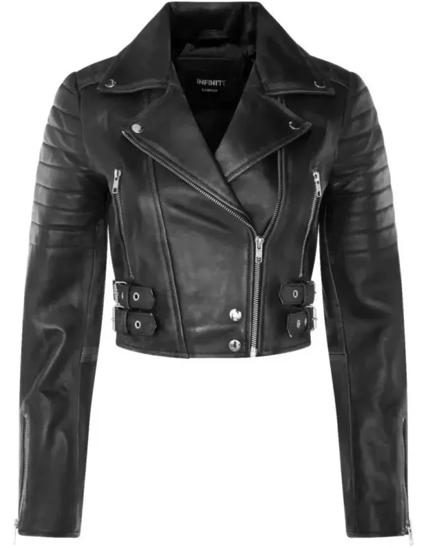 Real Leather Short Cropped Biker Jacket
