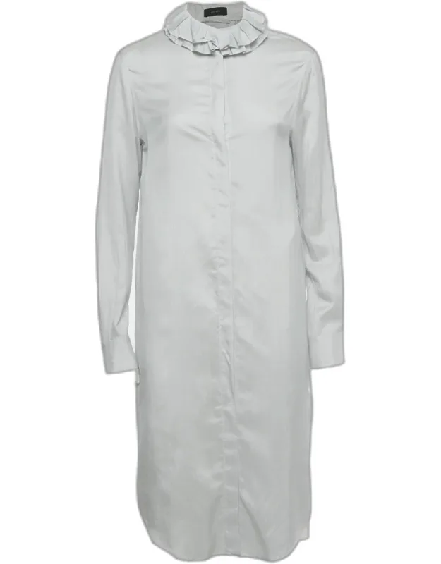 Striped Silk Ruffle Neck Shirt Dress
