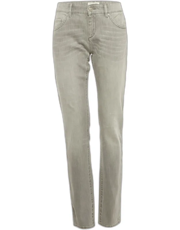 Washed Denim Embroidered Trim Jeans