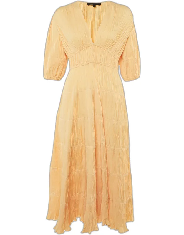 Light Orange Plisse Midi Dress