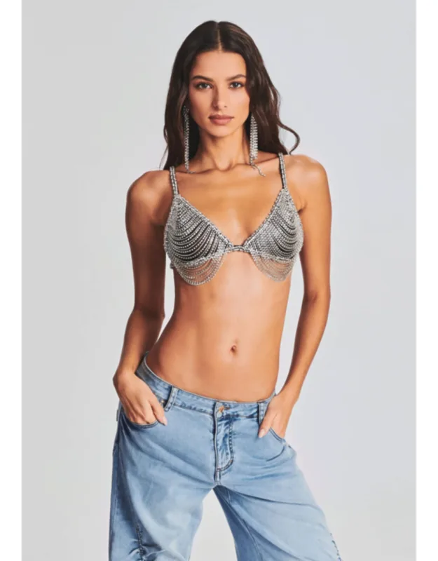 Jetta Chain Bra With Hand Draped Crystals And Embellished Straps