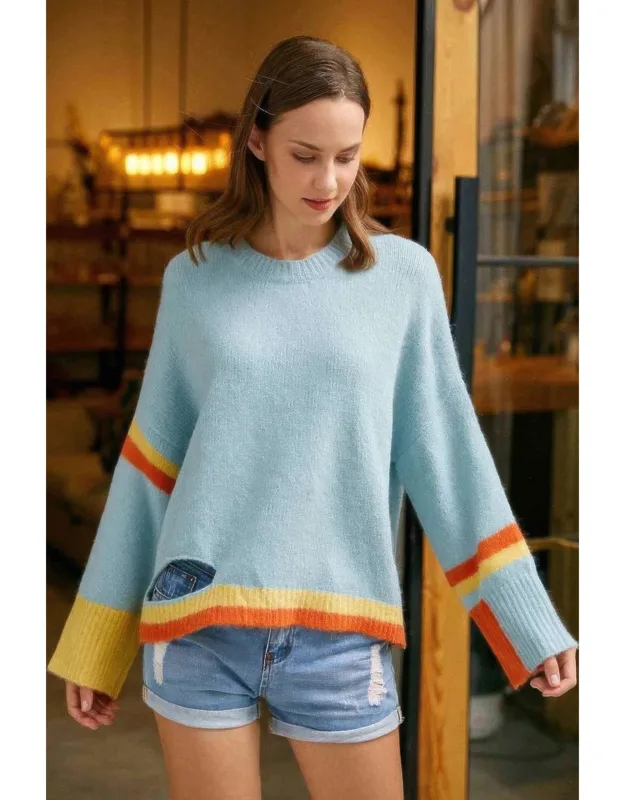 Color Block Sweater With Cut Out