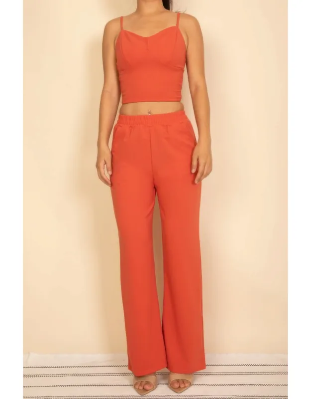 Spaghetti Strap Bralette And Wide Leg Pants Set