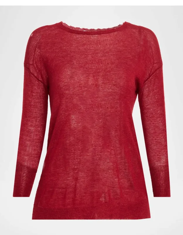 Crewneck Distressed Sheer Sweater