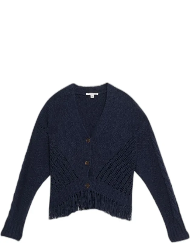 Fringe-hem Organic Cotton Knit Cardigan