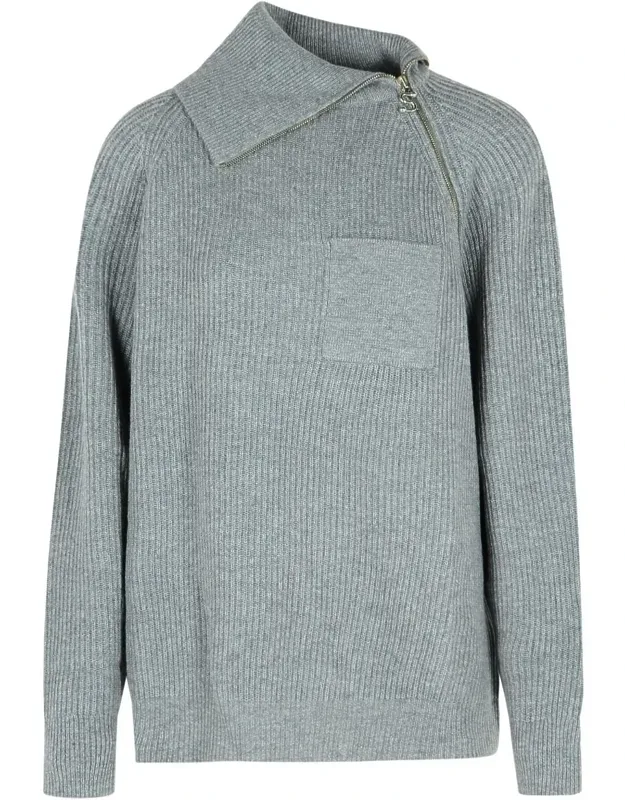 Cashmere Blend Sweater With Medium Grey Zipper