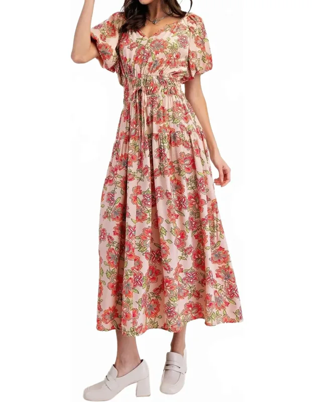 Printed Peach Blossom Maxi Dress