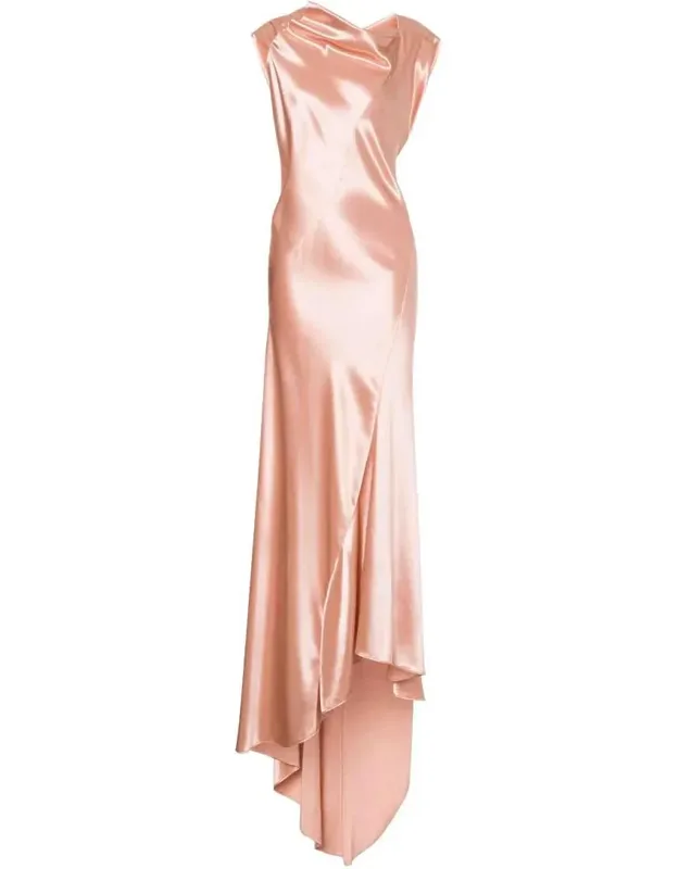 Cowl Neckline Soft Short Sleeves Asymmetrical Hem Flowy Fit