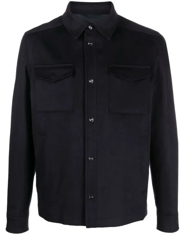 Jacket With Front Snap Button Placket And Shirt Collar
