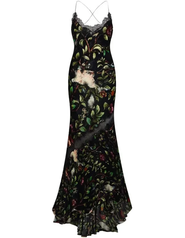 Roberto Cavalli Dress With Lace Insert And Flared Bottom